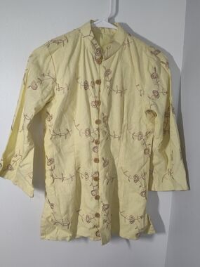 Source Unknown Pale Yellow Embroidered Button-Front Shirt Jacket #341